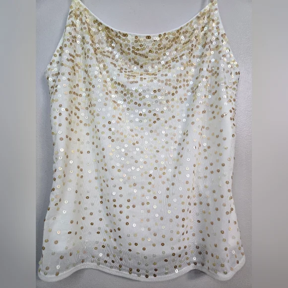 Luisa Cerano Cream & Gold Sequin Embellished Cami, Size 12 ~ VGUC - Picture 2 of 12
